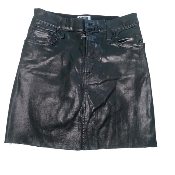 AGOLDE Black Coated Denim Mini Skirt Size 25 – Faux Leather Look - Picture 1 of 7